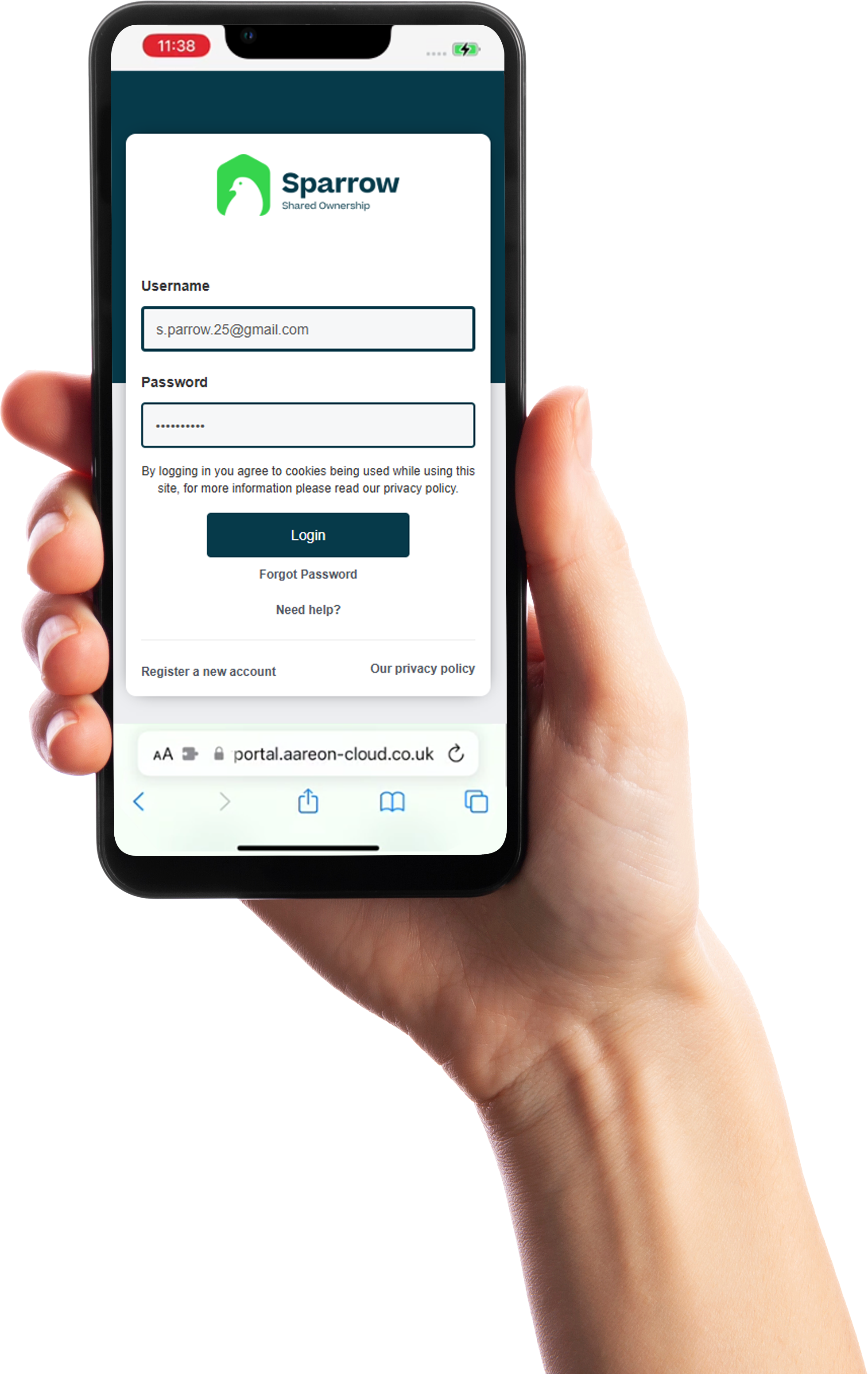 Image of the Sparrow portal login page on a mobile device